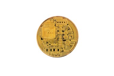 Altın bitcoin beyaz izole. Dijital para birimi. Kripto para birimi.