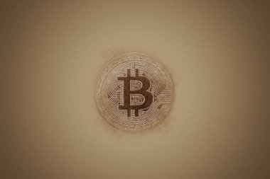 Sıcak renklerde matt bitcoin stilize kalem çizim
