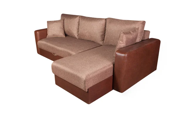 Мебель из коричневого дивана на белом фоне — стоковое фото