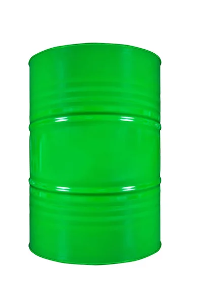 Green metal barrel with oil isolated on white — Stock Photo, Image