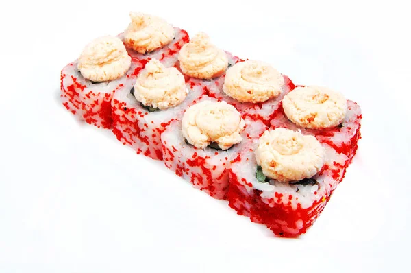 Zbliżenie sashimi Sushi Set, roll z pysznym śmietaną — Zdjęcie stockowe