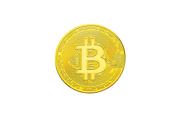 Bitcoin dorado aislado en blanco. Moneda digital. Cryptocurren —  Fotos de Stock