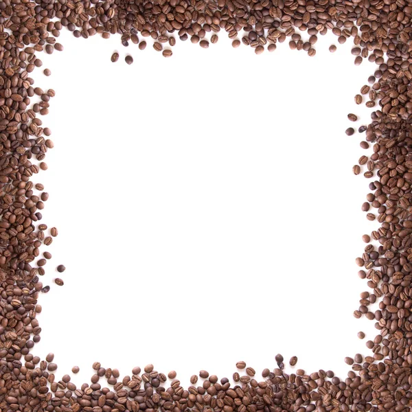 Close up frame of texture brown coffee beans isolated on white — Stock Photo, Image