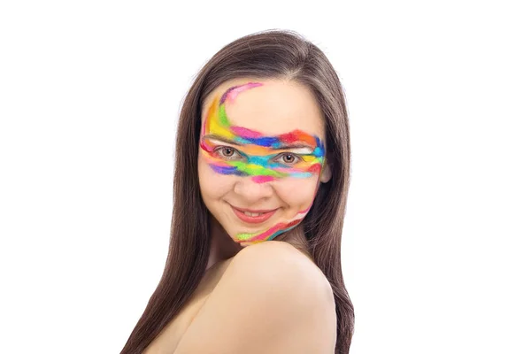 Sztuka emocjonalna portret piękno moda model dziewczyna kolorowa twarz p — Zdjęcie stockowe