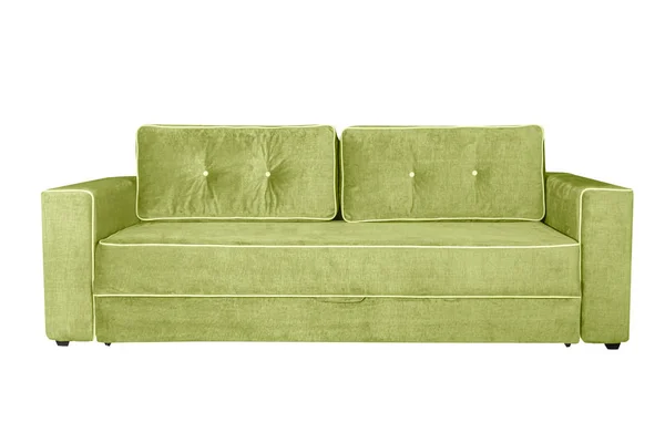 Yeşil modern kanepe beyaz arka plan, ön görünüm izole. — Stok fotoğraf