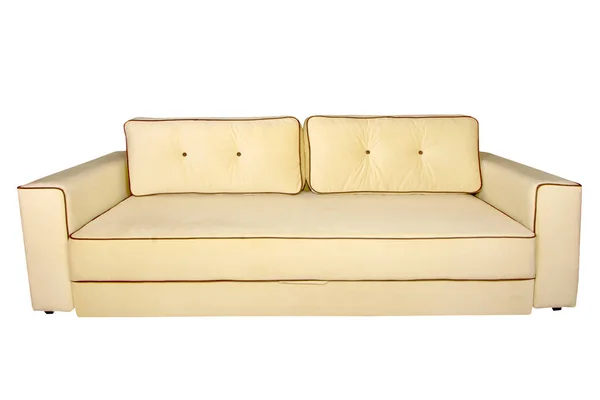 Biege canapea modernă izolată pe fundal alb, vedere frontală . — Fotografie, imagine de stoc
