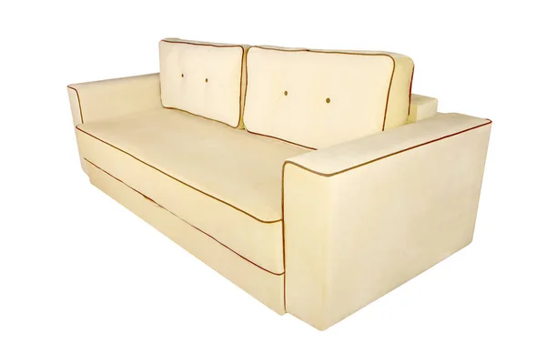 Biege sofá moderno isolado no fundo branco, vista de ângulo . — Fotografia de Stock