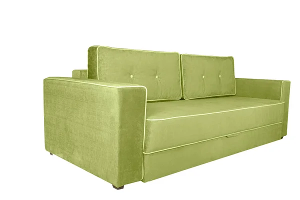 Groene moderne sofa geïsoleerd op witte achtergrond, hoek weergave. — Stockfoto