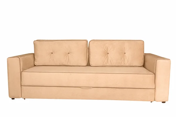 Biege modern sofa isolated on white background, front view. — Stock Photo, Image