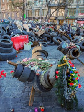 2014 yılında Ukrayna Kiev'de Maidan üzerinde sonra çatışma.