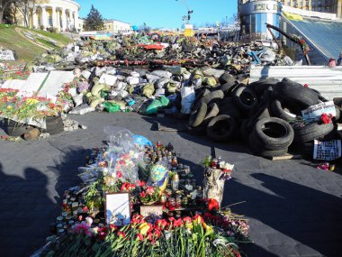 2014 yılında Ukrayna Kiev'de Maidan üzerinde sonra çatışma.