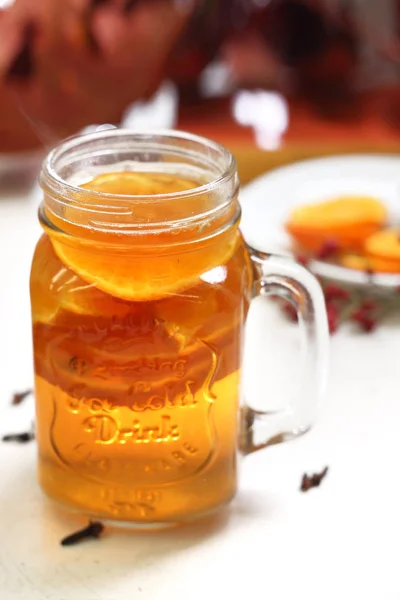 Winter Tea Aromatic Tea Juicy Orange Cloves — Stock Photo, Image