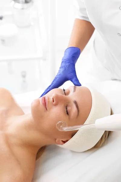 Oxygen biofusion.A woman in a beauty salon during a care treatment using oxygen