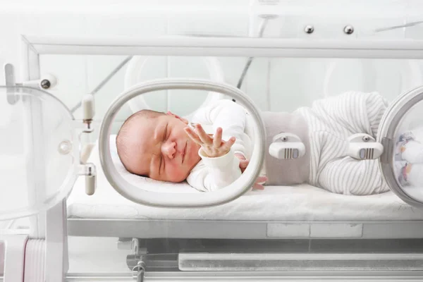 Bebé Recién Nacido Una Incubadora Bebé Recién Nacido Una Incubadora — Foto de Stock