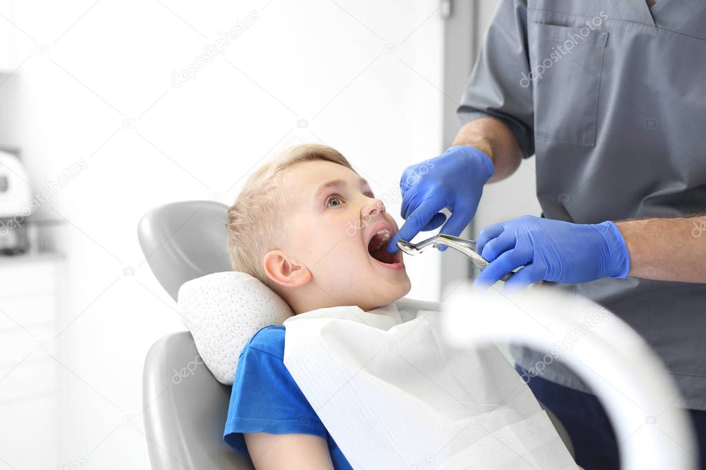 Child at the dentist. Extraction, tooth extraction, dental office 