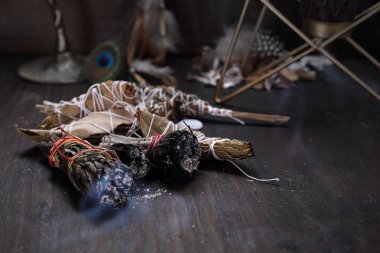 Esoteric. Incense with white sage and cedar herbs. clipart