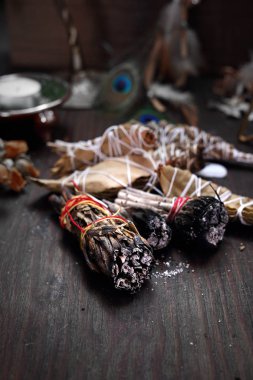 Incense with white sage and cedar herbs. clipart
