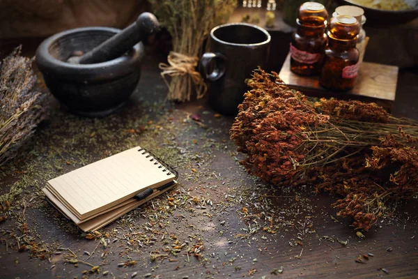 Medicina alternativa, métodos naturais de tratamento à base de plantas — Fotografia de Stock