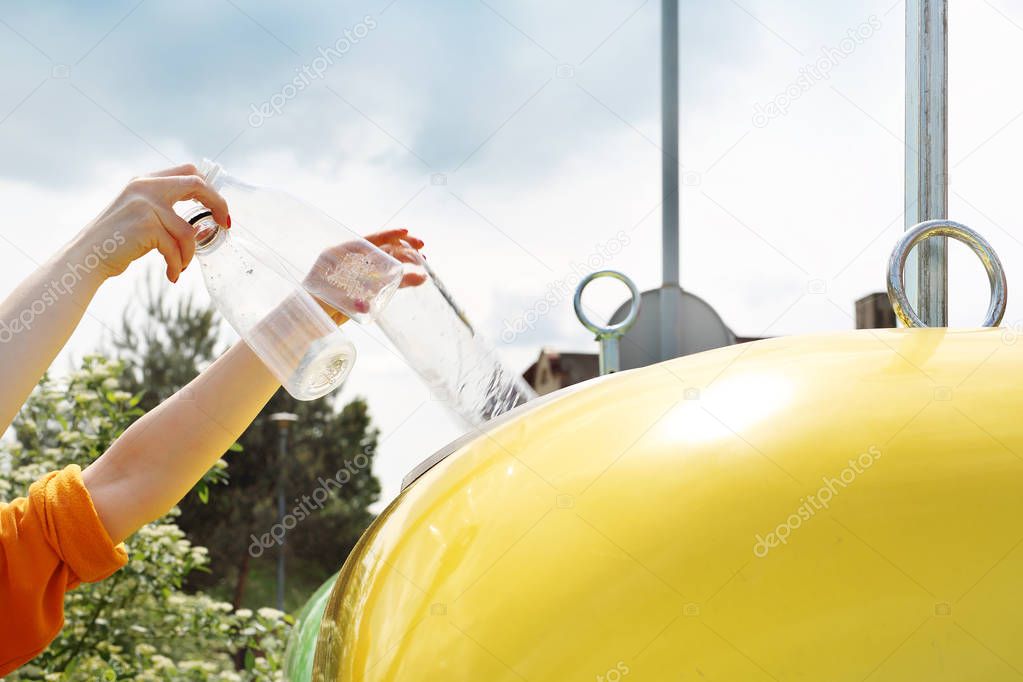 Recycking, segregation of plastic garbage into a container.