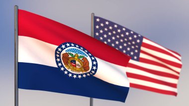 Missouri 3D bayrağı rüzgar sallayarak. 