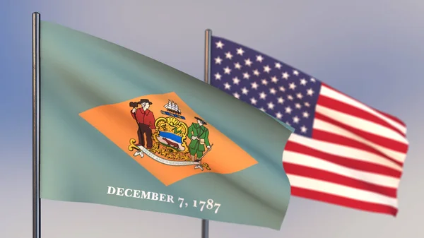 Delaware 3D flagga viftande i vinden. — Stockfoto