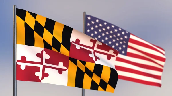 Drapeau Maryland 3D agitant dans le vent . — Photo