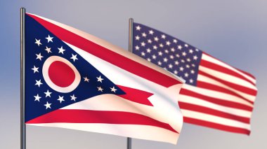 Ohio 3D bayrağı rüzgar sallayarak. 