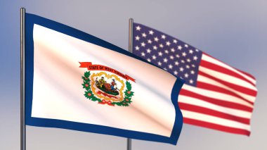 Batı Virginia 3D bayrağı rüzgar sallayarak. 