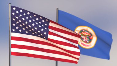Rüzgar sallayarak Minnesota 3D bayrağı. 