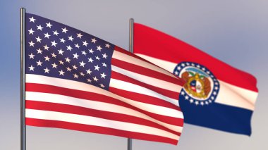 Missouri 3D bayrağı rüzgar sallayarak. 
