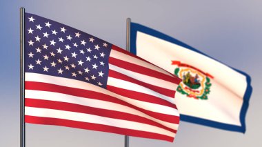 Batı Virginia 3D bayrağı rüzgar sallayarak. 