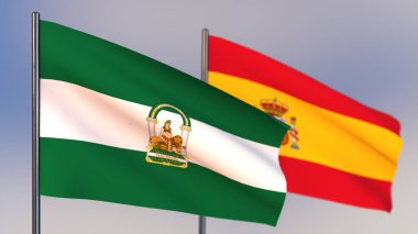 Endülüs 3D bayrağı rüzgar sallıyor. 