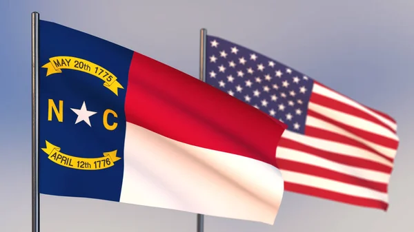 North Carolina 3D flag waving in wind.