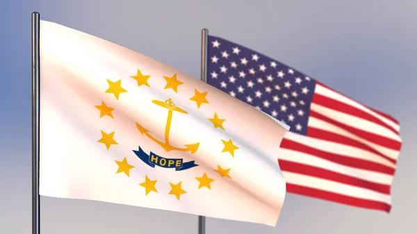 Род-Айленд 3D прапор розмахуючи в вітрі. — стокове фото