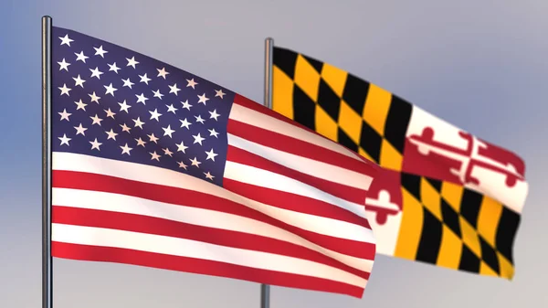 Maryland 3D flag waving in wind.