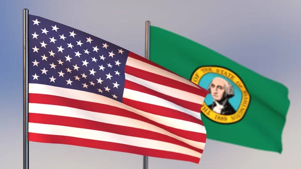 Washington 3D flag waving in wind.