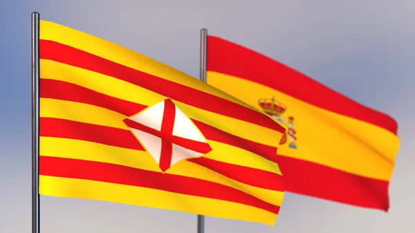 Bandera de Barcelona 3D ondeando con viento . —  Fotos de Stock