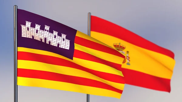 Bandeira Baleares Ilhas 3D acenando no vento . — Fotografia de Stock