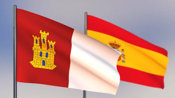 Castilla La Mancha Bandiera 3D sventola nel vento . — Foto Stock