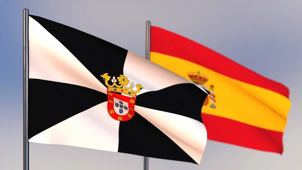 Bandeira de Ceuta 3D acenando no vento . — Fotografia de Stock