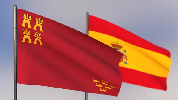 Bandeira de Murcia 3D acenando no vento . — Fotografia de Stock