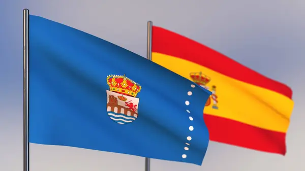 Ourense 3D bayrağı rüzgar sallayarak. — Stok fotoğraf