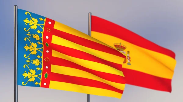 Valencia bandeira 3D acenando no vento . — Fotografia de Stock