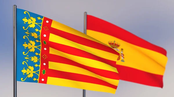 Drapeau Valencia 3D agitant dans le vent . — Photo