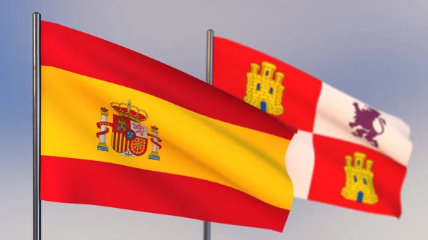 Castilla Y Leon Bandiera 3D sventola nel vento . — Foto Stock