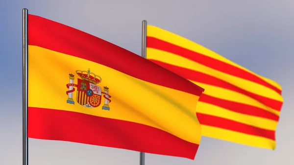 Bandera de Cataluña 3D ondeando en viento . —  Fotos de Stock