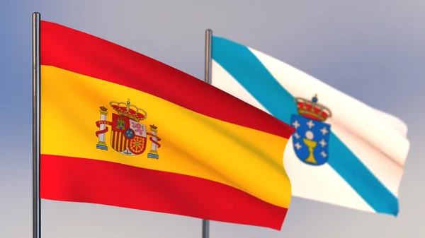Bandiera Galizia 3D sventola nel vento . — Foto Stock
