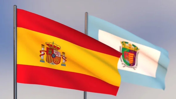 Bandera de Málaga 3D ondeando en viento . —  Fotos de Stock
