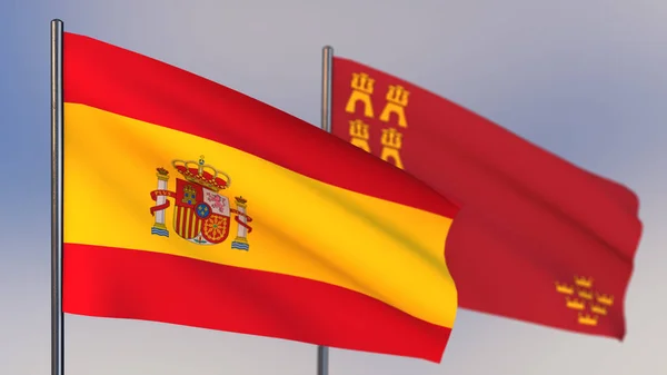 Bandera de Murcia 3D ondeando en viento . — Foto de Stock