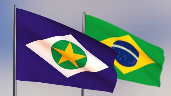 Mato Grosso 3D vlajka mávající větrem. — Stock fotografie